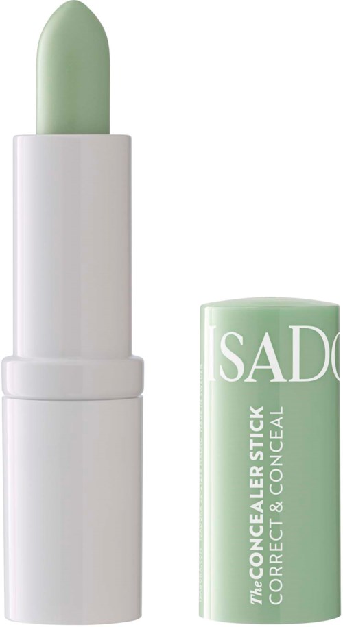 Ein grüner Lippenstift in weißer Hülse, mit Kappe neben.