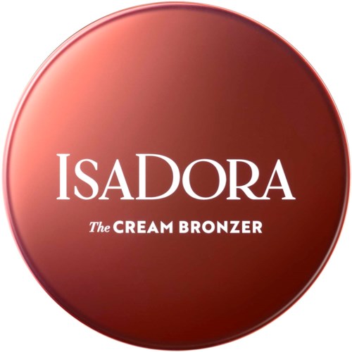 A round, bronze-colored container labeled 'Isadora The Cream Bronzer'. It looks shiny and smooth.