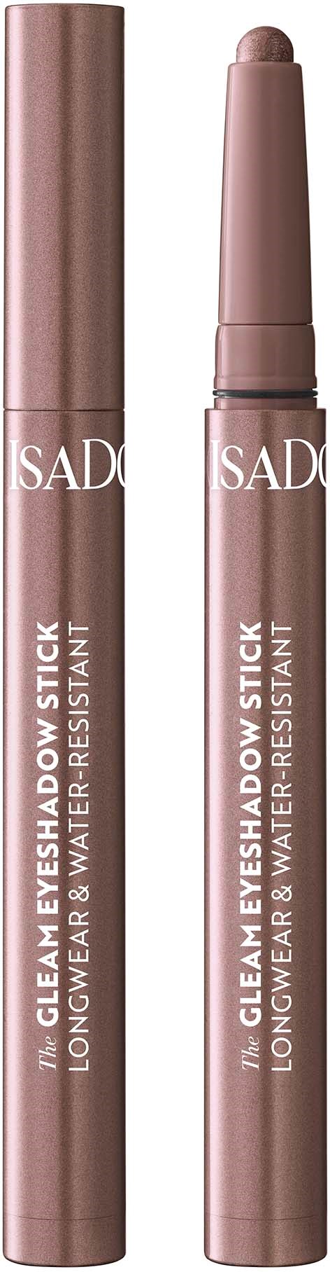 Zwei rosa Make-up-Stifte von SADO für Augenbrauen und Lidschatten, eines mit Deckel, eines ohne, auf schwarzem Hintergrund.