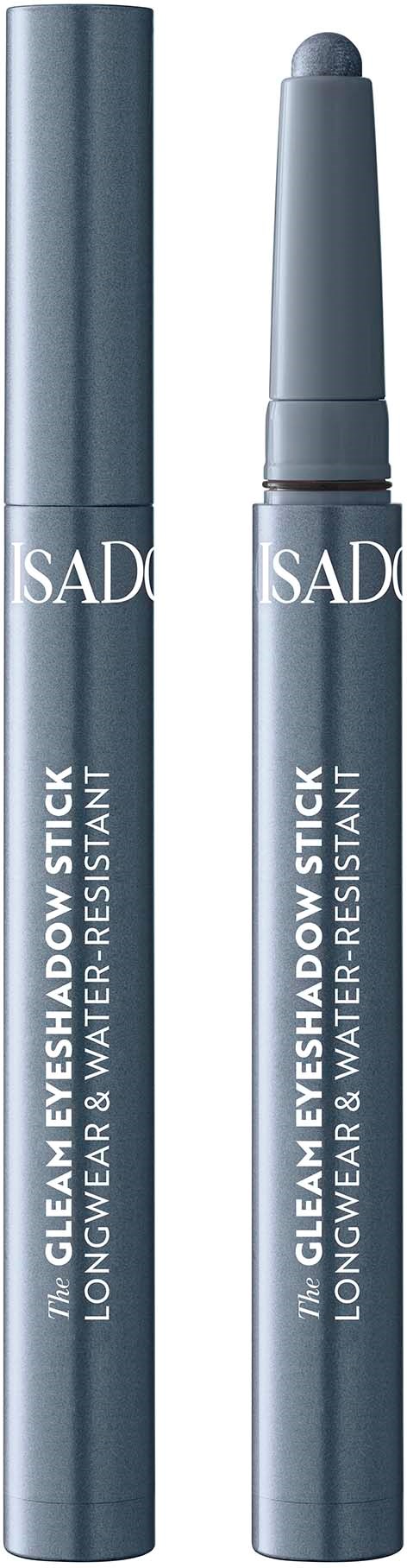 A blue eyeshadow stick with a cap, labeled as water-resistant, from the brand ISAD.