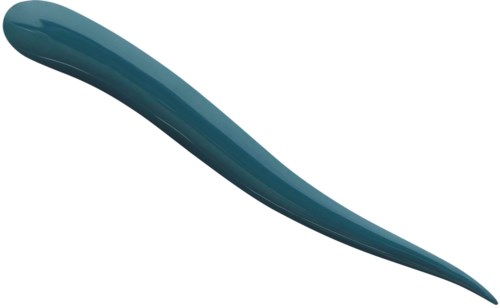 A smooth, curved blue object resembling a stir stick or tool. It has a rounded end and tapers to a point.
