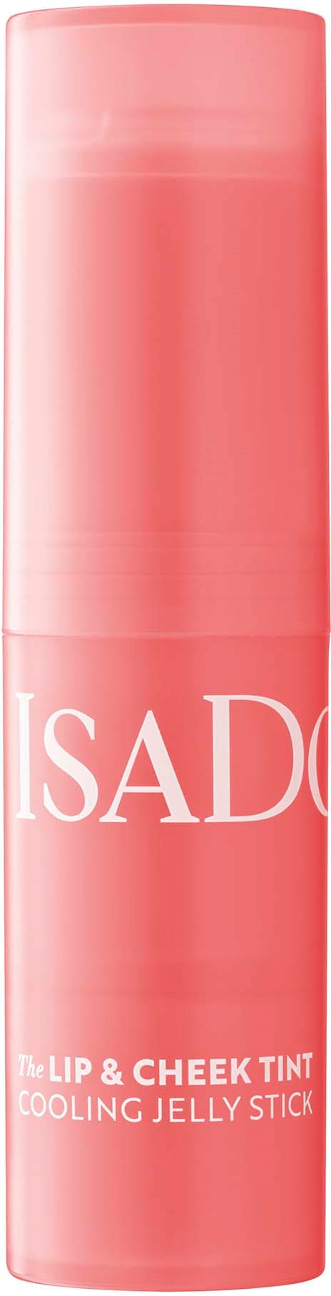 Ein pinker zylindrischer Stick mit der Aufschrift 'The Lip & Cheek Tint Cooling Jelly Stick'.