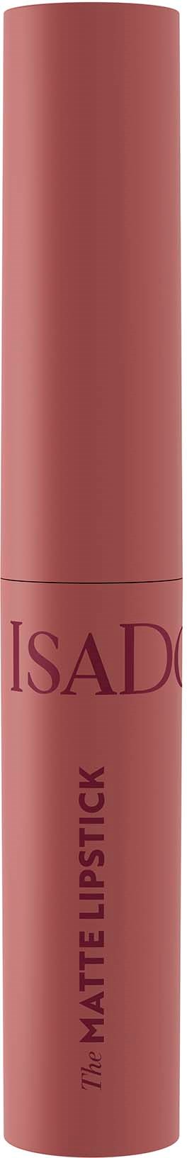 Een roze tube vloeibare lippenstift van ISAD met de tekst "Matte Lipstick". De tube is lang en slank met een roze dop.
