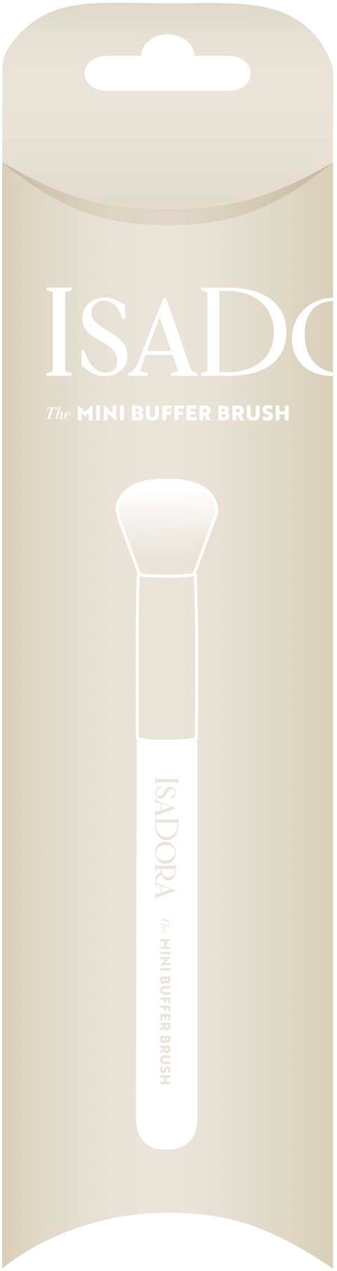 Een witte make-up kwast in verpakking met 'ISAD'. Het is een mini buffer kwast voor make-up aanbrengen.