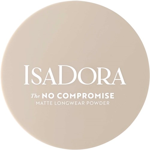 Isadora logo with product name, describing matte longwear powder, in elegant, simple design.