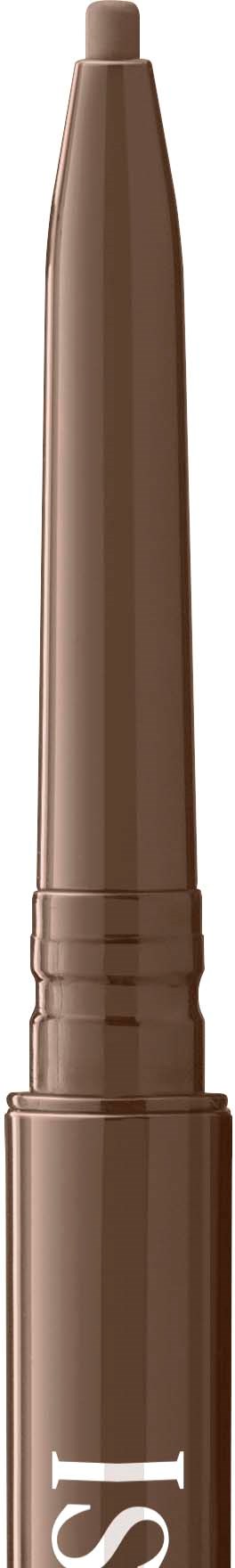 Ein brauner, ausziehbarer Make-up-Stift mit spitzem Ende und Drehbasis.