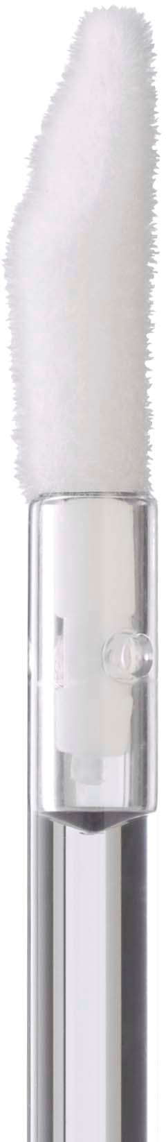 Een make-up applicator met een witte pluizige punt en een doorzichtige handgreep.