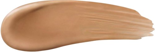 Ein beigefarbener Make-up-Grundierungsstrich in bogenförmiger Form auf schwarzem Hintergrund.