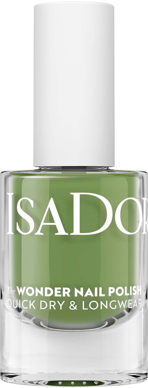 Green nail polish in a clear bottle with white cap, labeled 'SADO Wonder Nail Polish'.