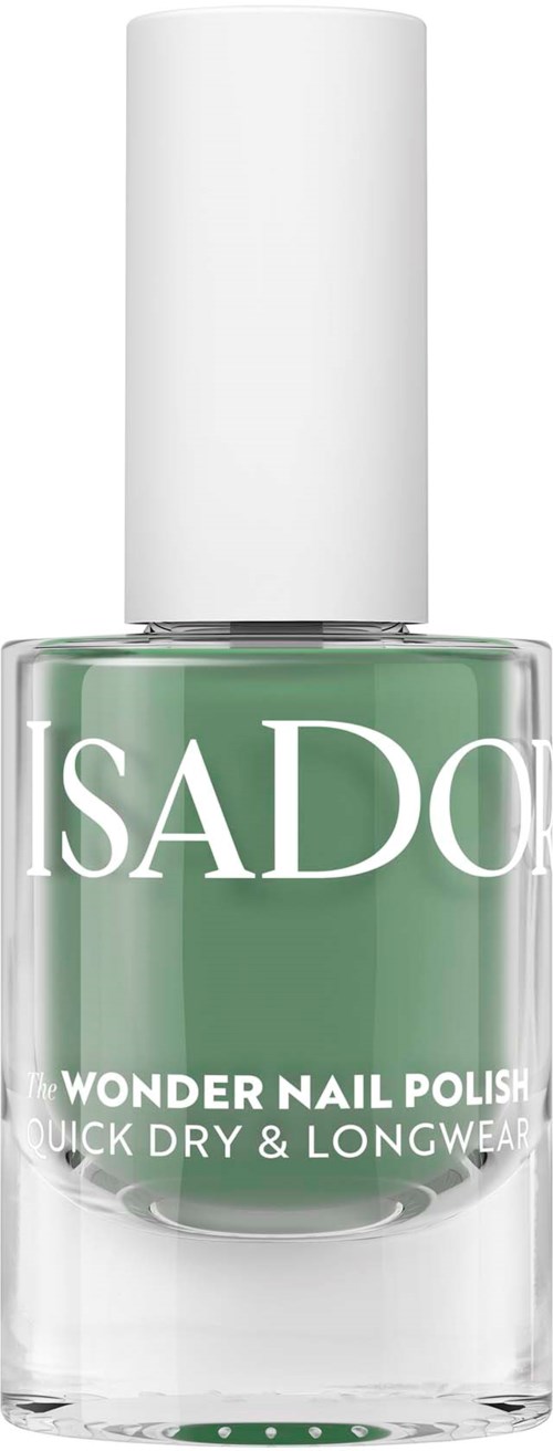 A bottle of green nail polish with white cap, labeled 'SADO Wonder Nail Polish' and 'Quick Dry & Longwear.'
