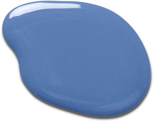 A smooth, blue, oval-shaped dollop of paint with a shiny surface.