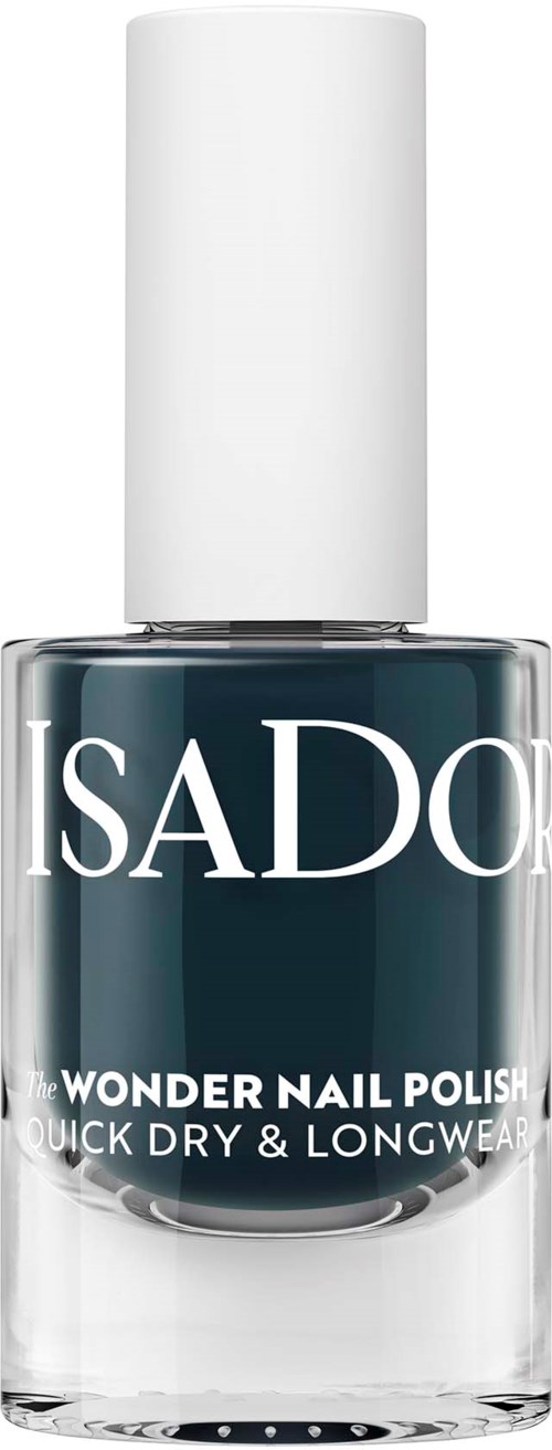 A bottle of dark nail polish labeled 'SADO Wonder Nail Polish' for quick-dry and long wear.