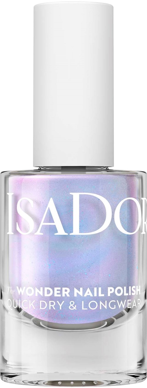 A bottle of SADO nail polish, shiny, with a white cap, labeled as quick dry and longwear.