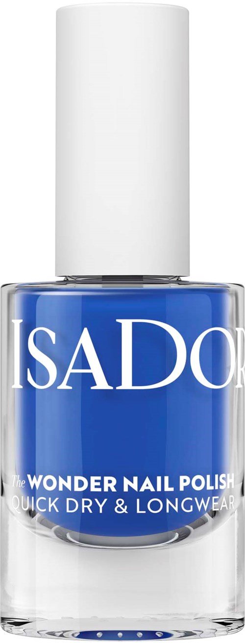 A blue nail polish bottle with a white cap and white text, labeled "SADO Wonder Nail Polish."