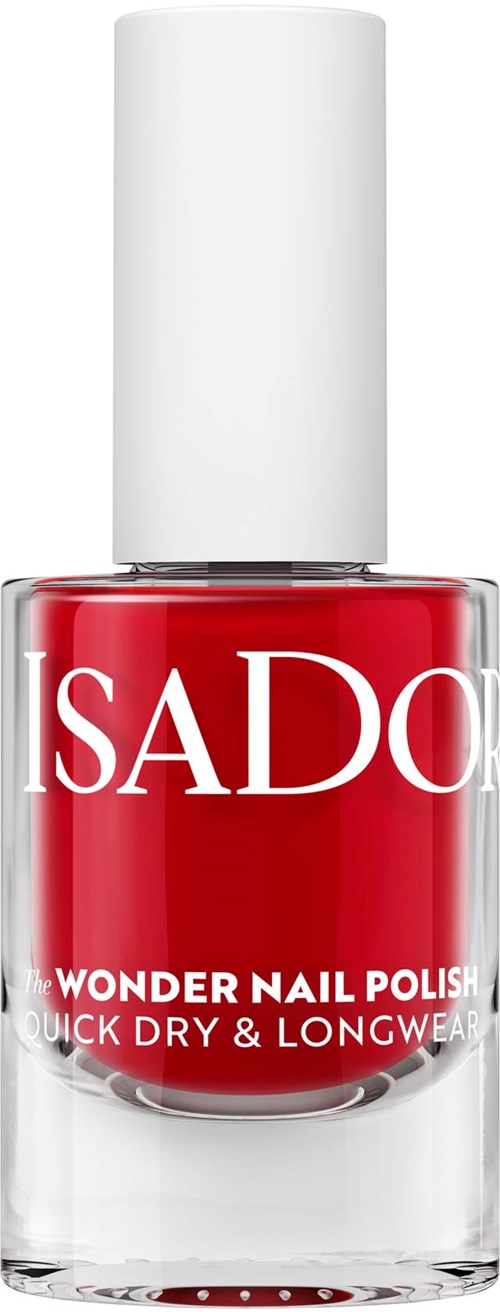A red nail polish bottle with a white lid, labeled 'SADO' and 'Wonder Nail Polish.'