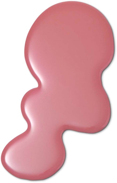 A pink silicone device shaped like a kidney with three rounded bulges. It looks smooth and shiny.