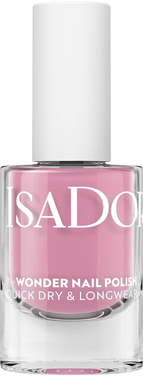 A pink nail polish bottle with a white cap and large white text saying 'SADO' and 'Wonder Nail Polish' on it.