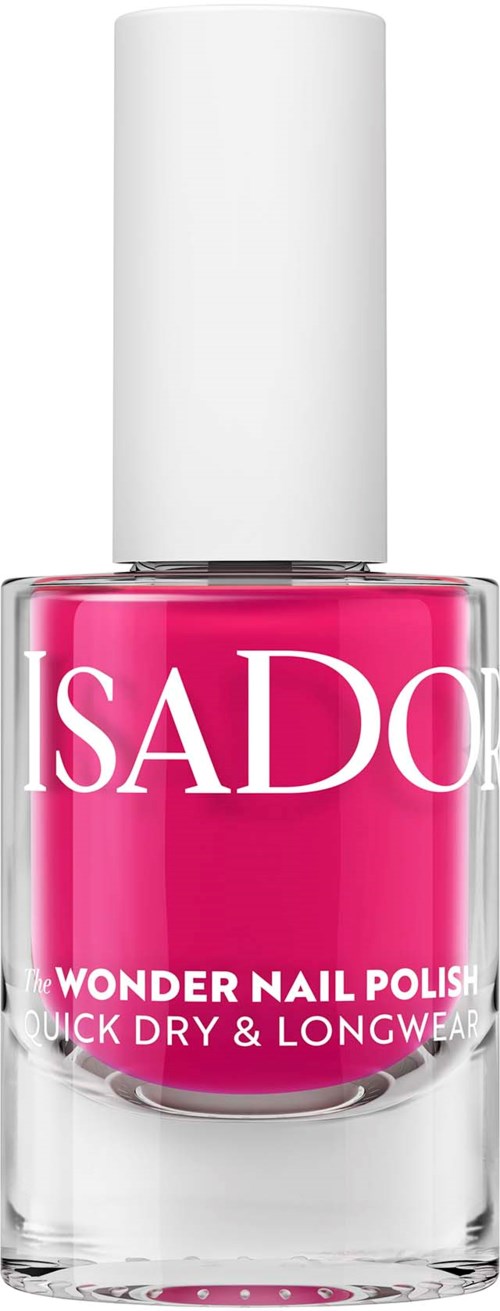 Bright pink nail polish in a clear bottle with white cap, labeled 'SADO Wonder Nail Polish'.