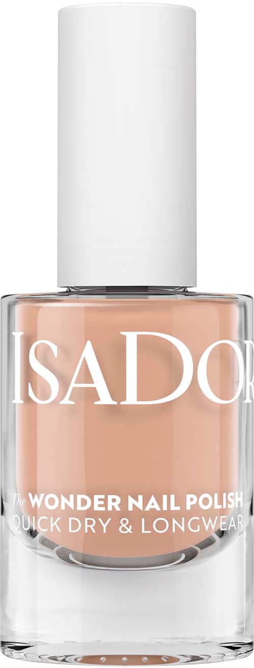 A bottle of SADO Wonder Nail Polish with white cap and peach-colored polish inside.