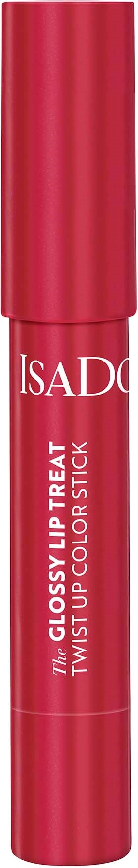 Rotes Lippenstiftrohr mit weißem Text, Markenname ISAD und Produktdetails.