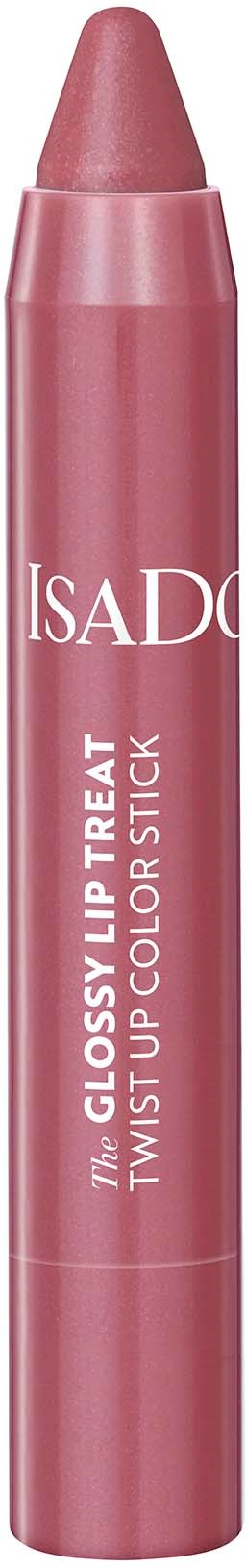 Een roze lippenstift met label Issado, genaamd Glossy Lip Treat Twist Up Color Stick.