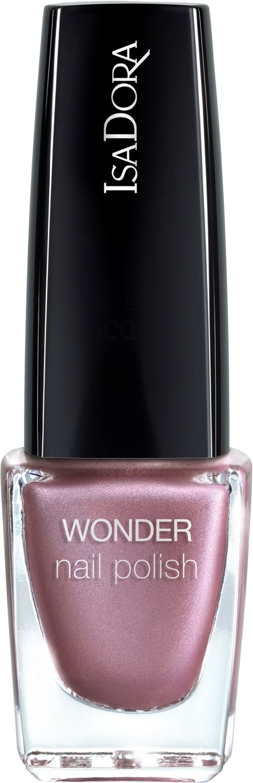 En flaska IsaDora Wonder nagellack i rosa färg med svart och klar kork.