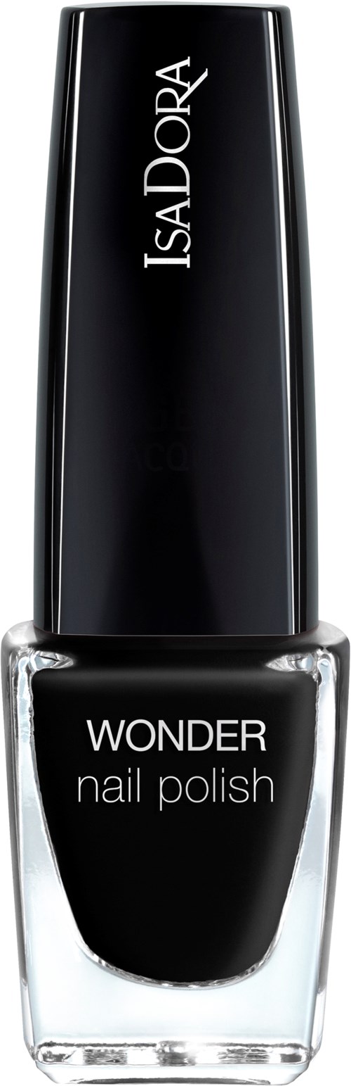 Svart nagellackflaska med silverlock, märkt IsaDora Wonder nagellack.
