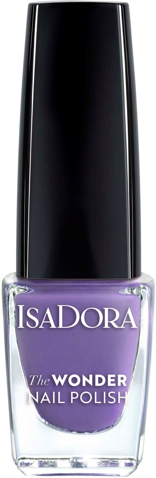 En lila nagellackflaska med svart lock, märkt 'Isadora The Wonder Nail Polish.'