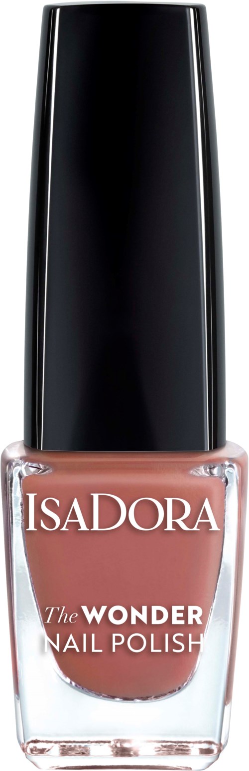 En flaska med Isadora Wonder Nail Polish i en rosa nyans med svart lock.