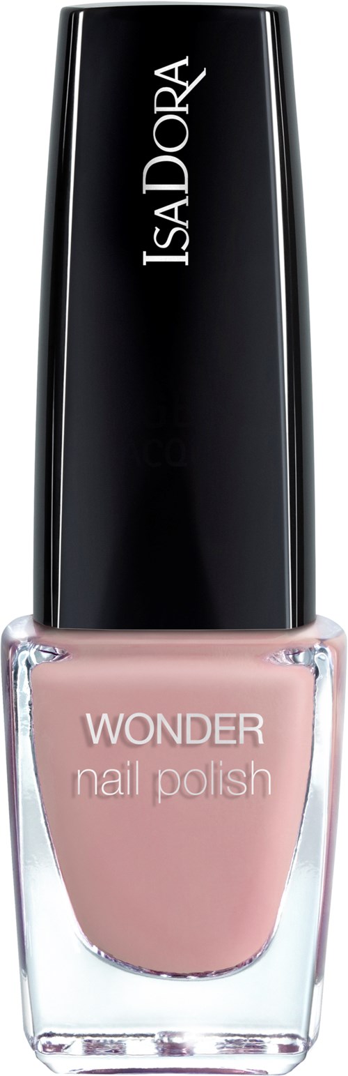 En flaska IsaDora Wonder nagellacks i ljusrosa färg med svart lock.