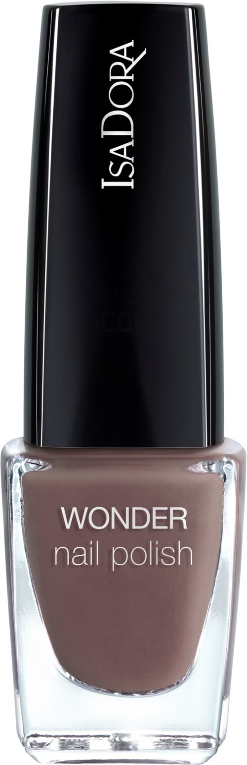 En flaska IsaDora Wonder nagellack i en taupefärg med svart lock.