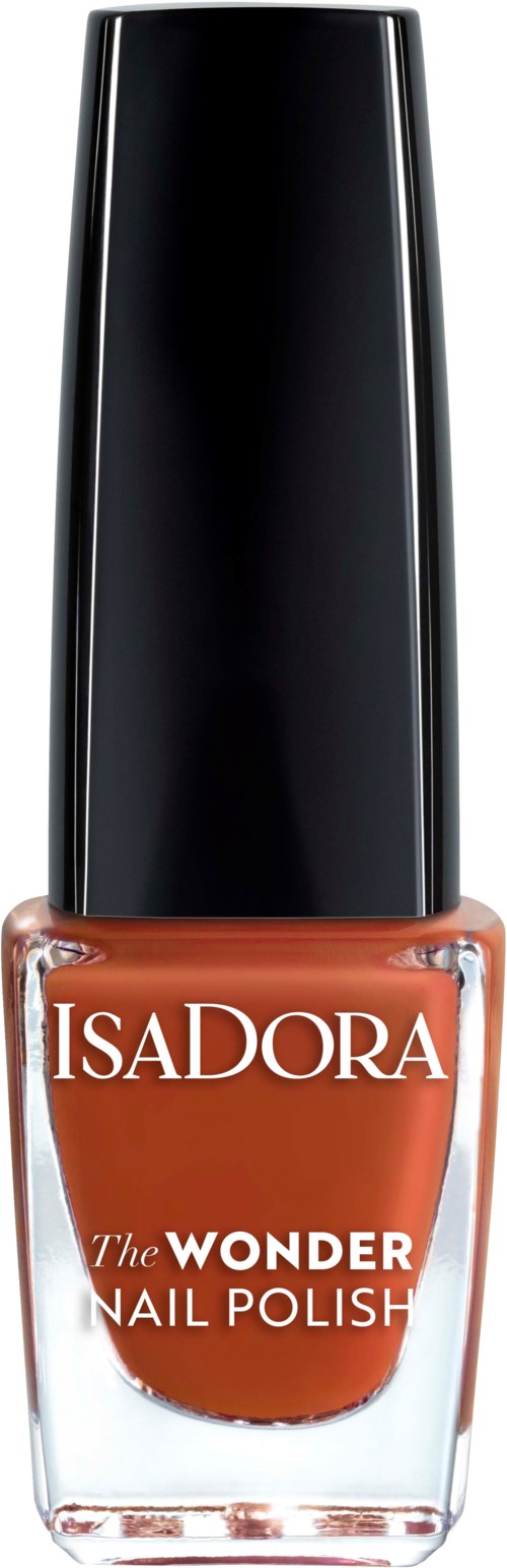 En flaska nagellack från Isadora i brunt med svart lock.