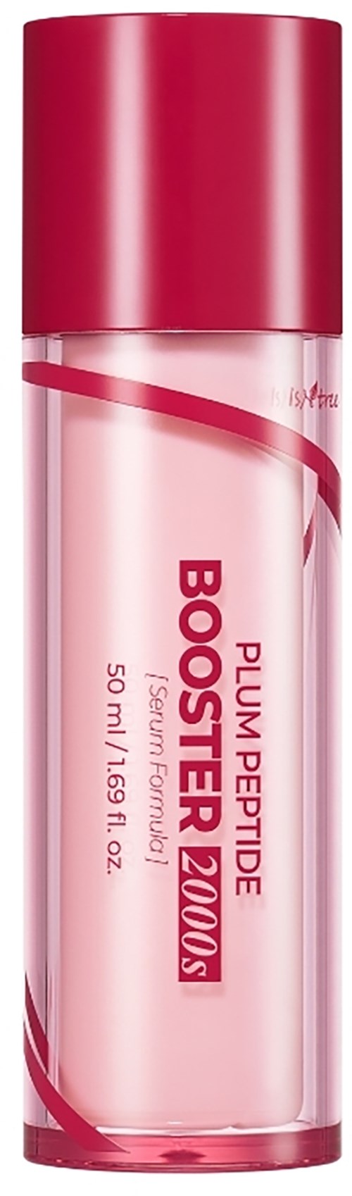 Roze fles met 'Plump Perfection Booster 2000S' en een rode dop.