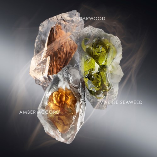 Three ice pieces contain cedarwood, amber accord, and marine seaweed scents.