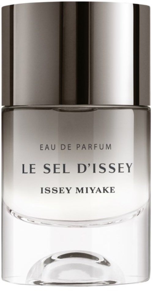 A perfume bottle labeled Le Sel D'Issey by Issey Miyake, with a sleek, modern design and silver cap.