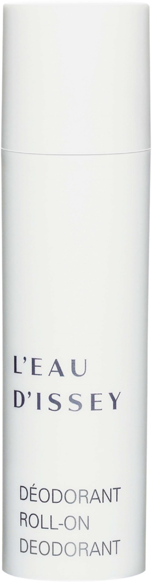 Een witte roll-on deodorantfles met zwarte tekst en logo.