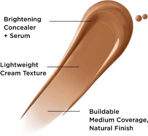 A foundation with brightening concealer, serum, lightweight cream texture, and natural finish coverage.