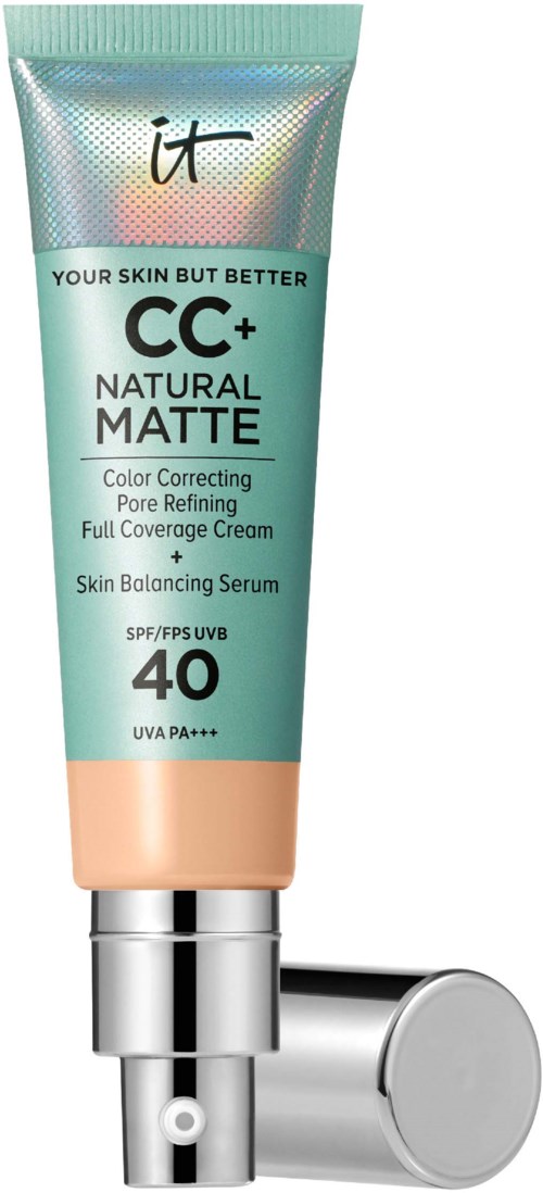 A tube of CC+ Natural Matte face cream with SPF 40, designed for skin correction and pore refining.