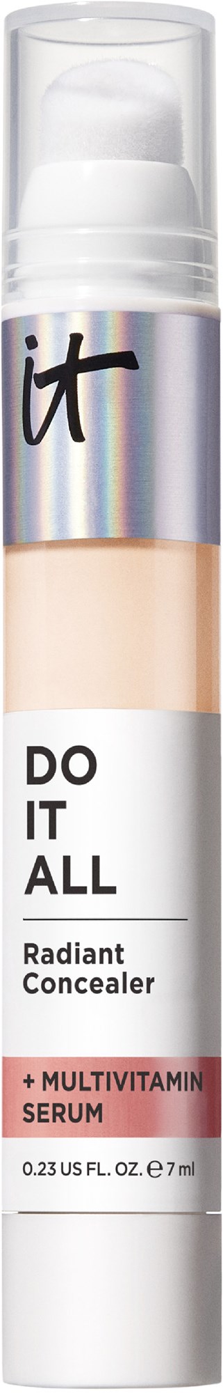 A concealer stick with a label saying "Do It All" and plus multivitamins. It is in a white tube.