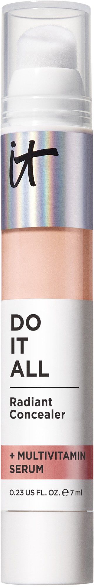 A skin concealer tube labeled 'Do It All' with 'Radiant Concealer' and '+ Multivitamin Serum' for skin brightening.