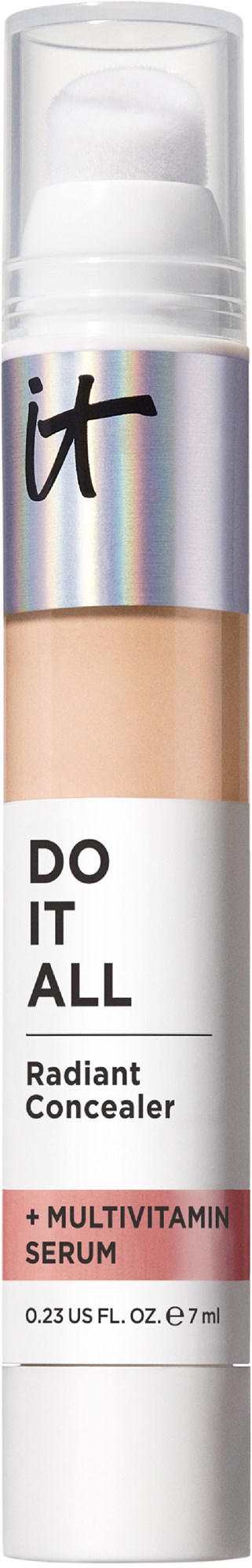 A stick concealer with a peach tone, labeled 'Do It All' and contains vitamin serum for radiance.
