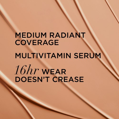 Information about a vitamin serum with medium coverage, lasting 16 hours, and non-greasy.