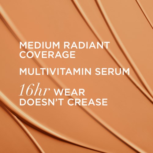 Text about skin product benefits on a warm, textured background.