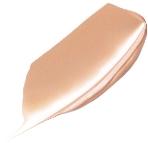 Beige-meikkivoiteen värinäyte, sileä pinta ja hieman kaartuvat reunat.