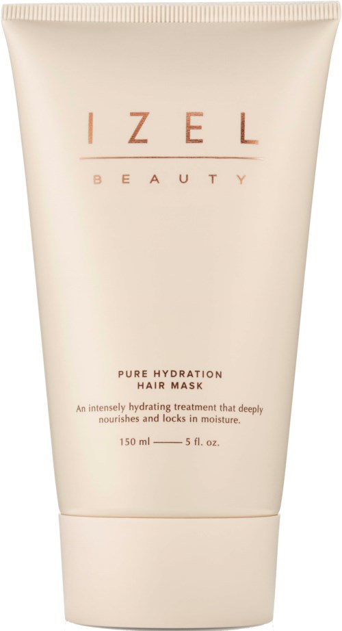 Beige tube met Izel Beauty, Pure Hydration Hair Mask voor diepe hydratatie, 150 ml of 5 fl oz.