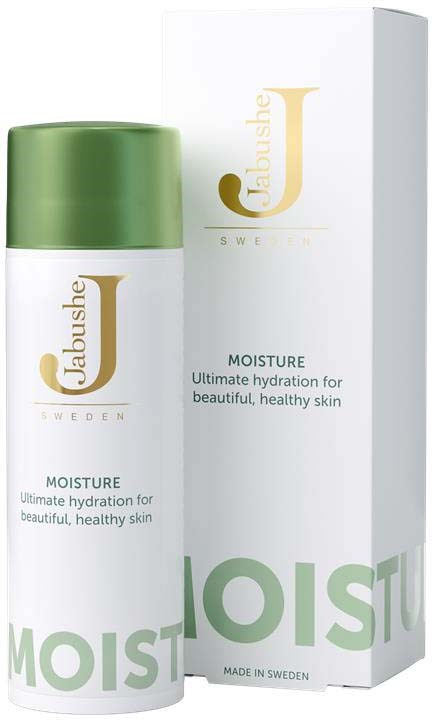 A white and green bottle with gold text next to a white box. The product is for skin moisture and hydration.