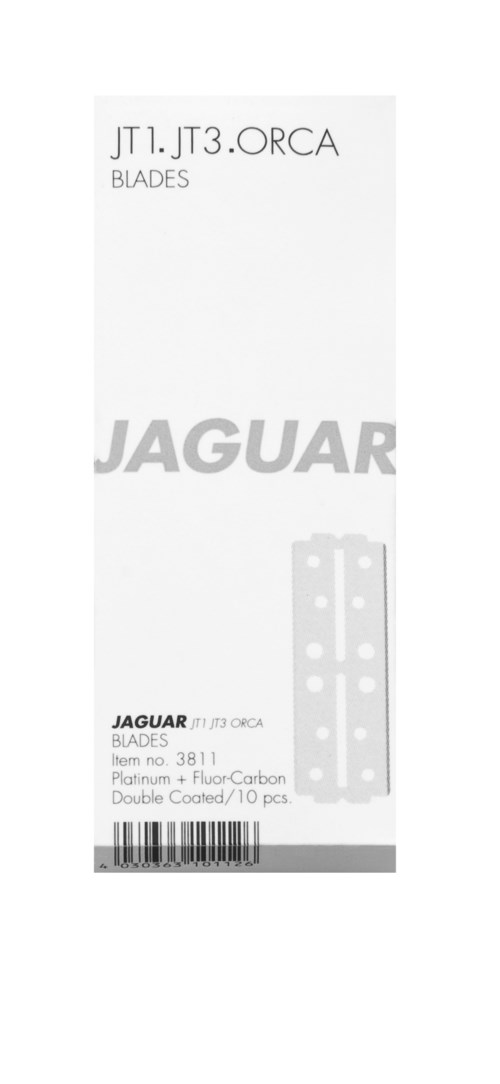 This is a box of Jaguar brand saw blades, labeled JT1, JT3.ORA, with 10 blades inside.