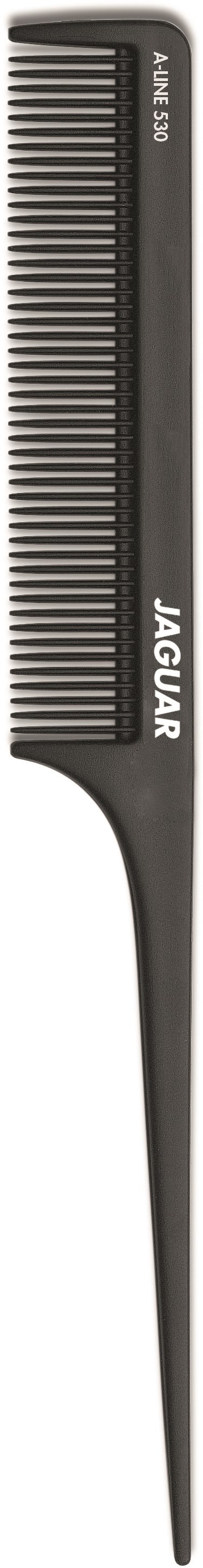 Ein schwarzer Kamm mit spitzem Schwanz, beschriftet mit 'JAGUAR' und 'ANVIS 30'.