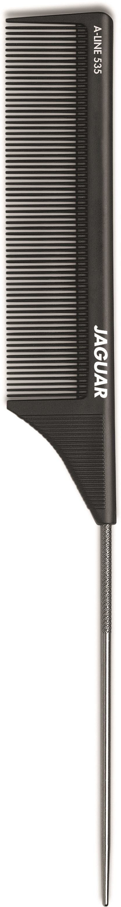 A long black hairbrush with a silver handle, labeled 'JAGUAR'.