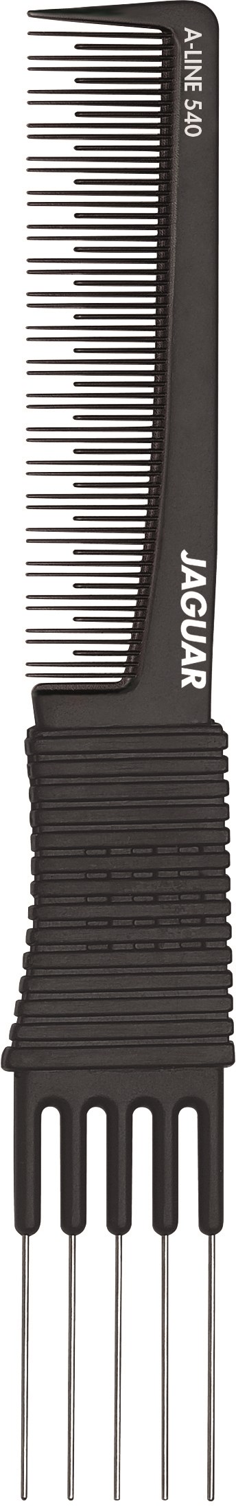 Ein Musikinstrument namens Kalimba oder Daumenklavier mit Metallzungen, schwarzem Kunststoffkörper und Marke Jaguar.